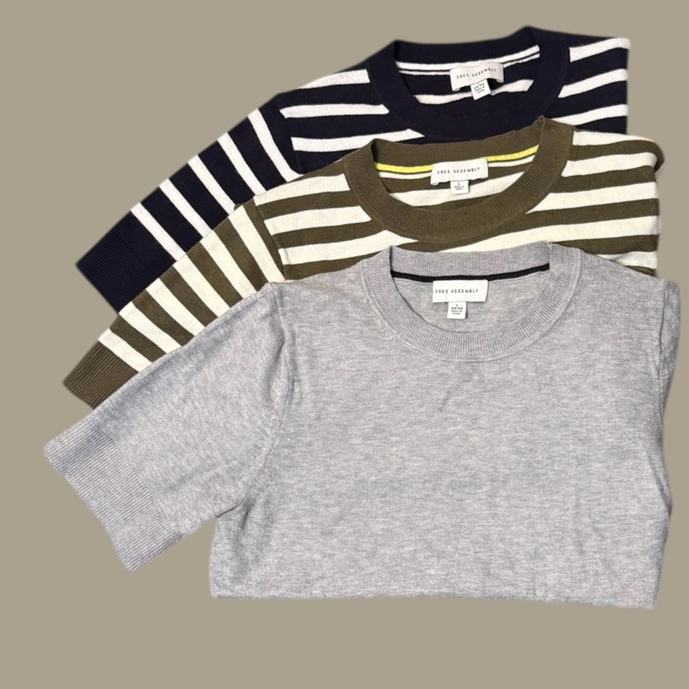 Bundle of 3 Short Sleeve Sweaters Blouses Large Navy, Olive, and Gray